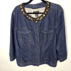 Focus 2000 Woman Women's Size 2X‎ Denim Jean Jacket with Metallic Designs
